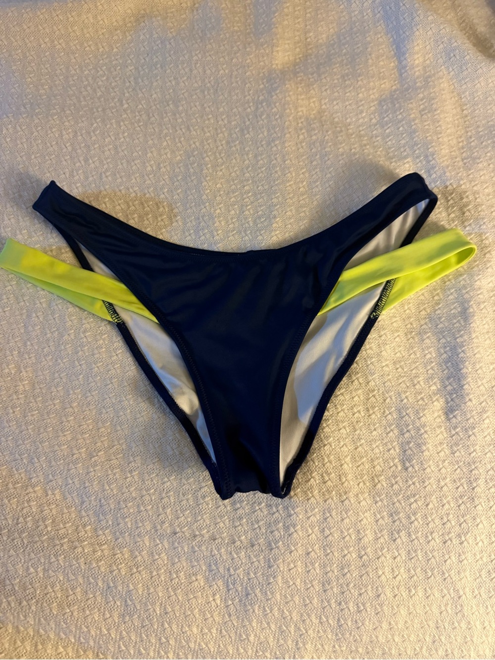Victoria's Secret Navy Bikini Bottom with Neon Yellow Straps